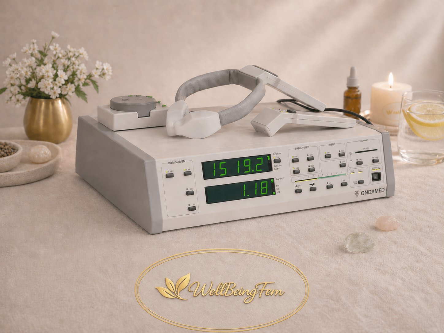 ONDAMED PEMF device with WellBeingFem branding